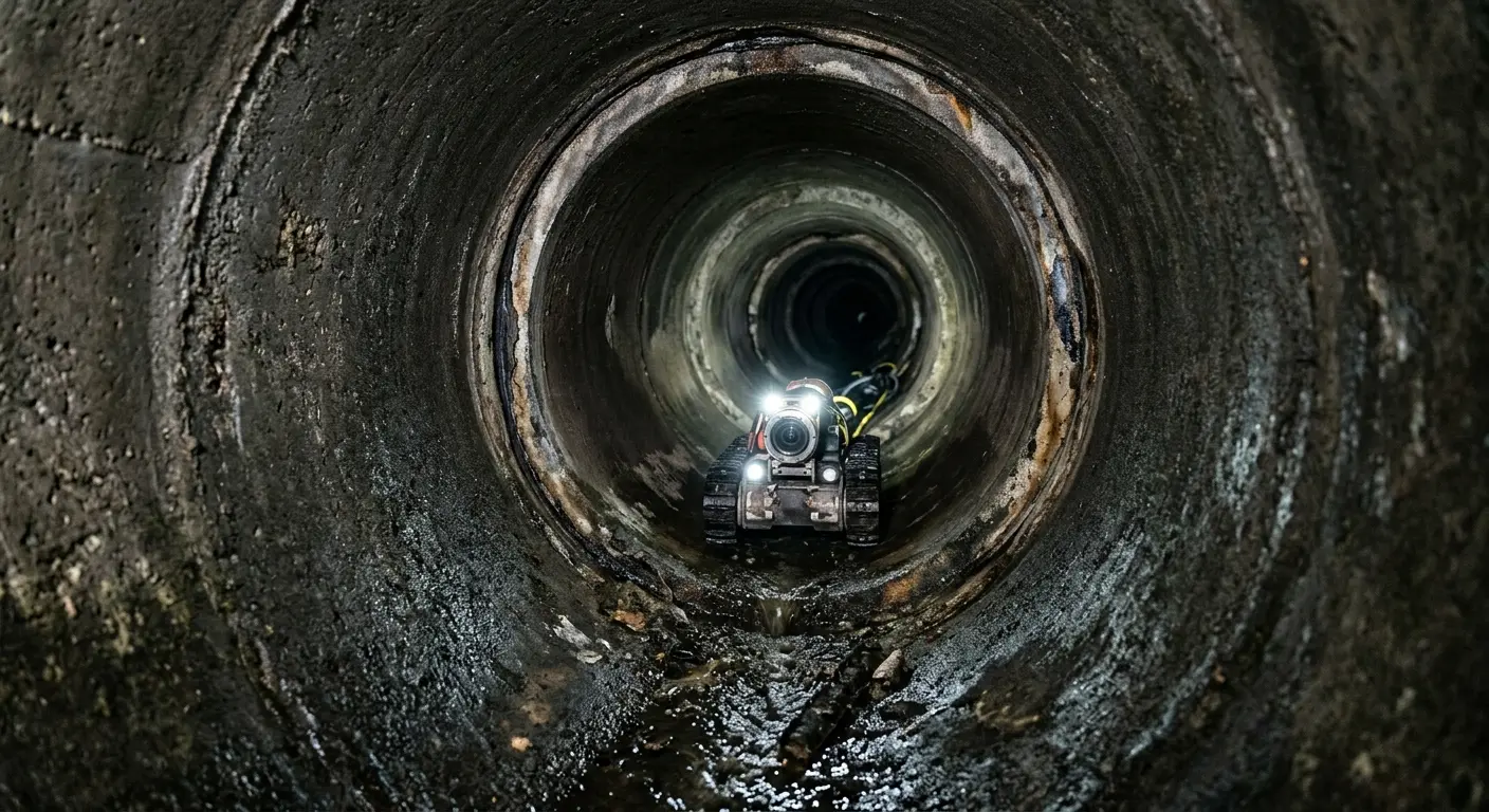 Robotic sewer camera inspecting pipe interior for Sewer Line Repair in Travis Ranch